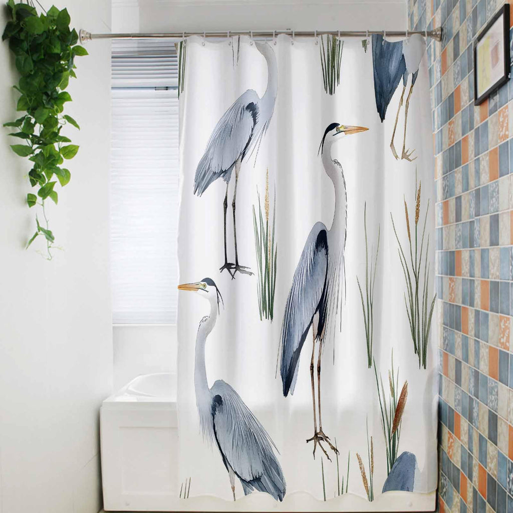 Shower Curtain, 72 x 72 Inches Shower Curtain Liner, Birds Heron in The Water Shower Curtains, Shower Stall &