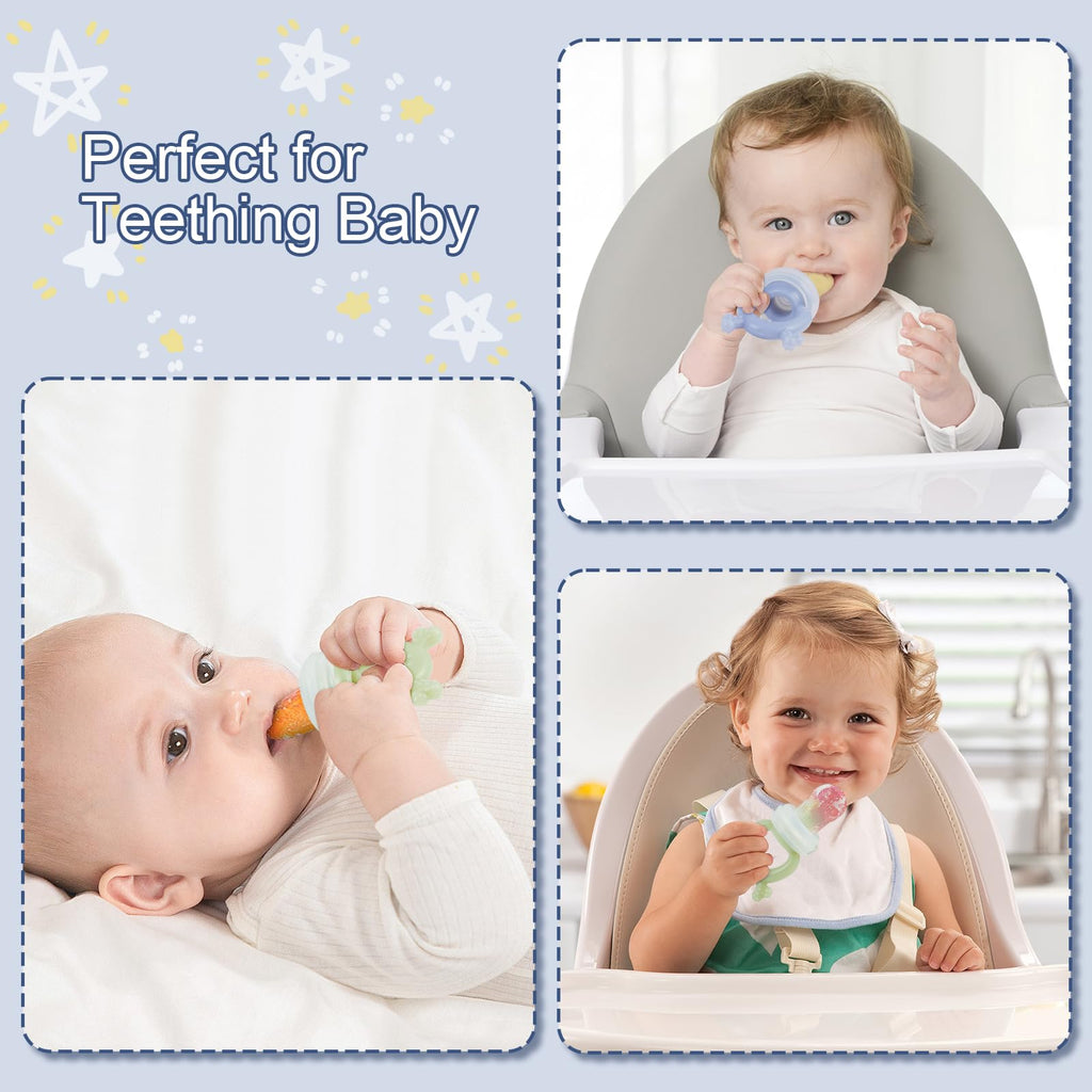Silicone Baby Fruit Feeder with Freezer Tray 2 Pack, Breastmilk Popsicle Molds for Teething Relief, BPA Free Food