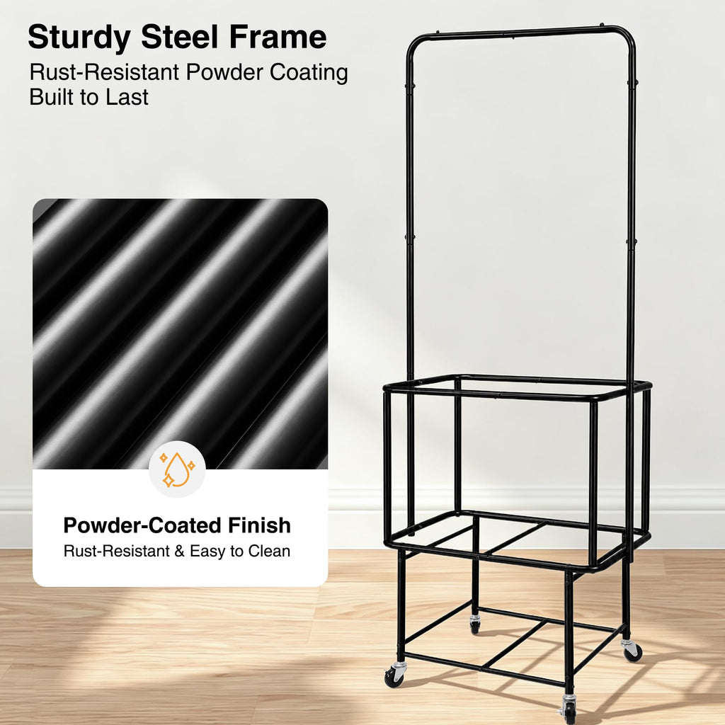 Rolling Laundry Cart with Hanging Bar, Laundry Hamper with Wheels