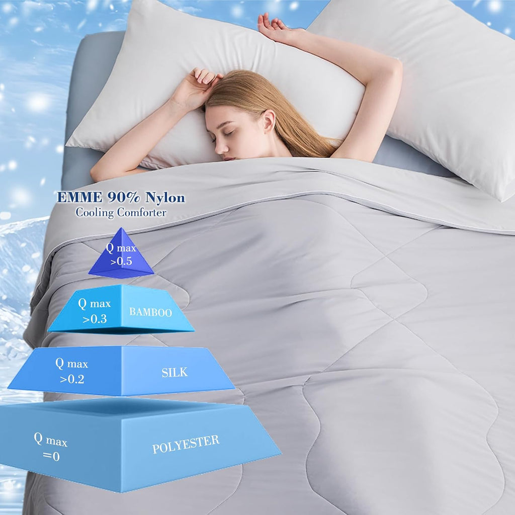 Cooling Comforter Queen Size, Double Sided Cold 90% Nylon Fabric Fabric Cooling Blanket for Hot Sleepers, Q-Max>0.5