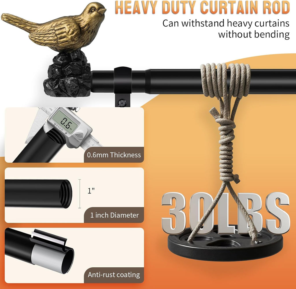 Bird Curtain Rod Black Curtain Rod with Gold Bird Finials Adjustable Heavy Duty Vintage Drapery Rod
