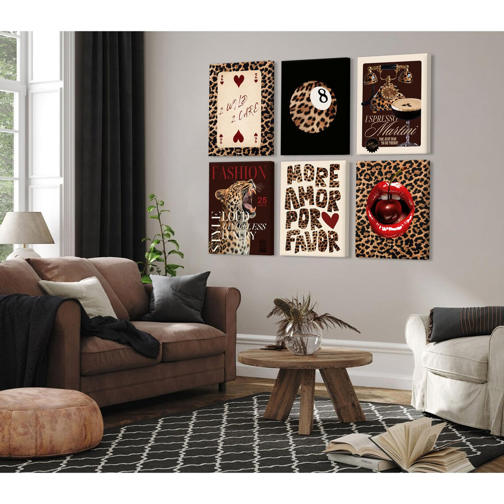 Tendy Leopard Wall Art Cheetah Canvas Prints Leopard 8 Ball Wall Decor Preppy Aesthetic Pictures Fashion Cheetah