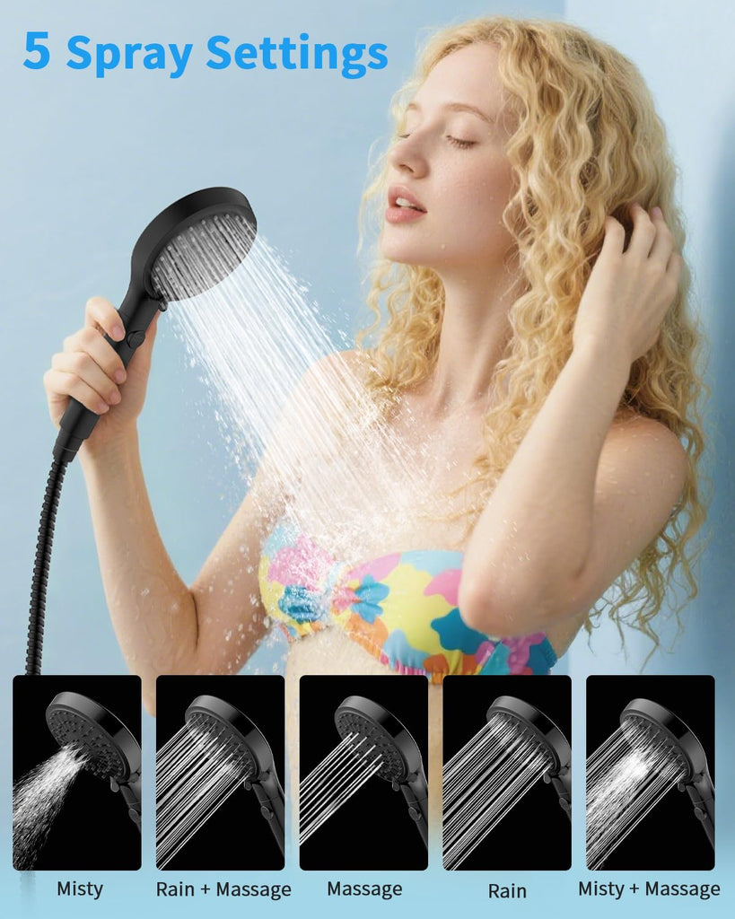 Shower Head with Handheld, High Pressure Showerhead with Hose Black