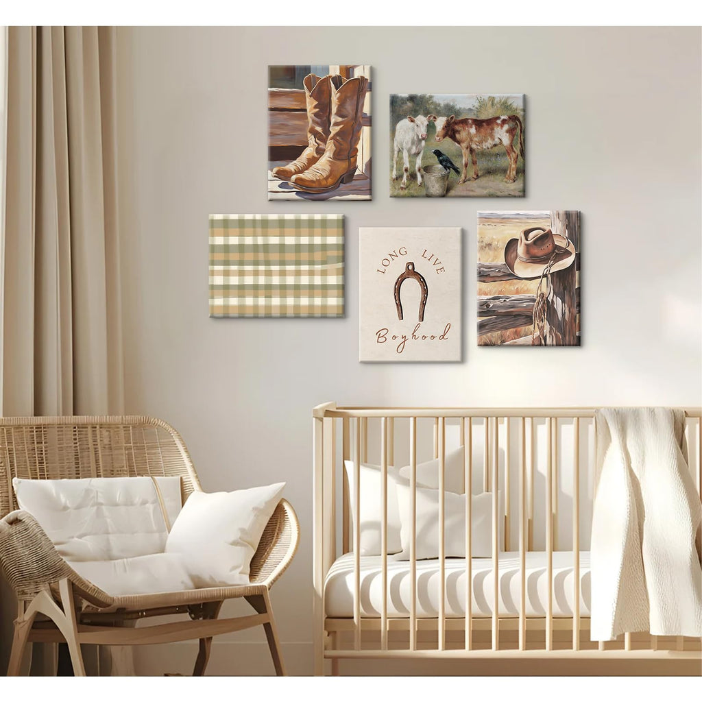 Cowboy Wall Art Nursery Canvas Pictures Western Cow Wall Decor Boys Room Prints Vintage Poster Baby Children Pictures