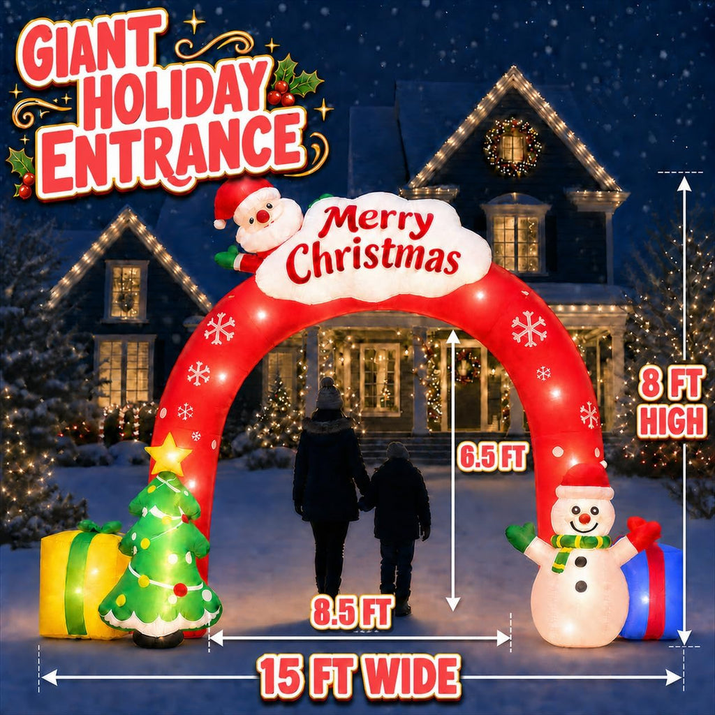 15FT Christmas Inflatables Archway with LED Lights,Blow Up Yard Decorations