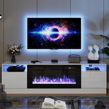 Fireplace TV Stand with 36" Electric Fireplace, LED Light Entertainment Center, Modern Wood Texture Highlight Storage