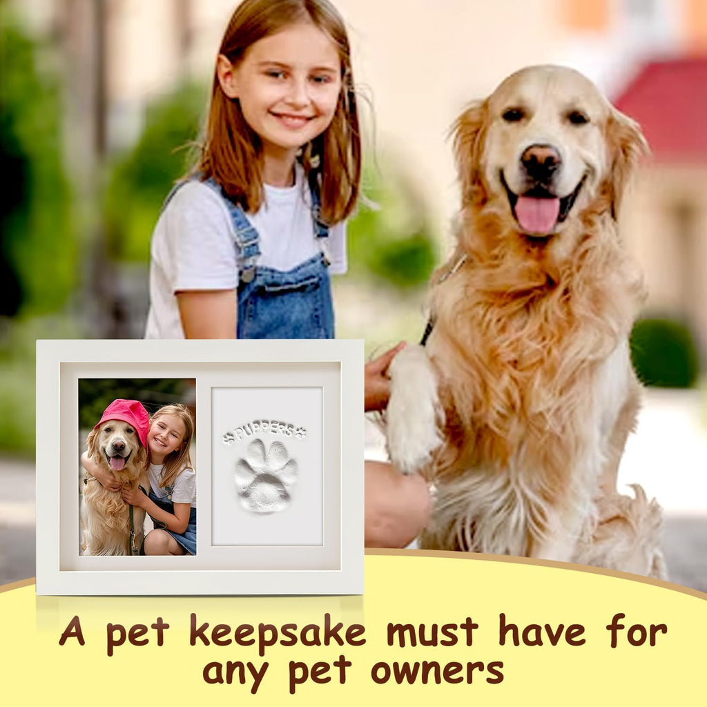 Pet Memorial Frame for Dogs and Cats, Pet Paw Print Photo Frame with Clay Imprint Kit, Pawprint Making Kit and Photo