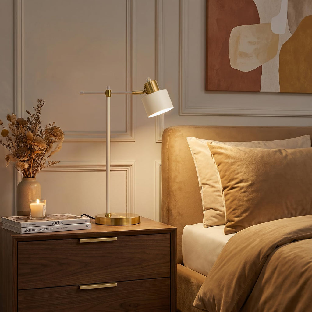 22.2" Modern Desk Lamp, Metal Table Lamp with LED Bulb, Adjustable Reading Lamps, Mid Century Nightstand Lamp