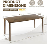 Modern Curved Edge Dining Table, 63" Solid Wood Kitchen Table with Herringbone Pattern Mid-Century Rectangular Dinner
