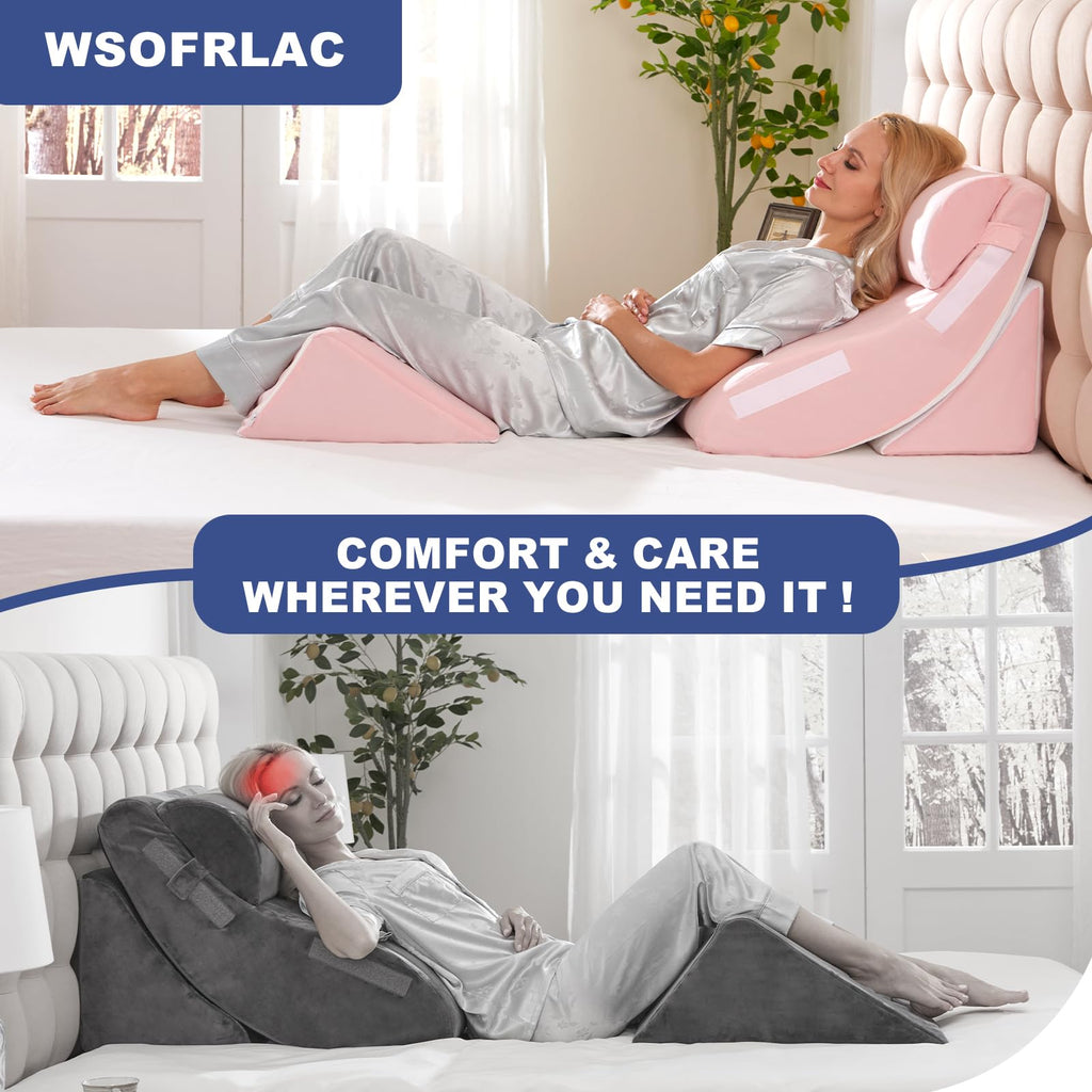 4PCS Orthopedic Bed Wedge Pillow Set for Post Surgery Recovery - Adjustable Memory Foam Support Pillows for