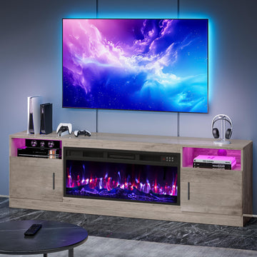 70" TV Stand with Fireplace, LED Light Entertainment Center with Fireplace, 36" Electric Fireplace TV Strand with