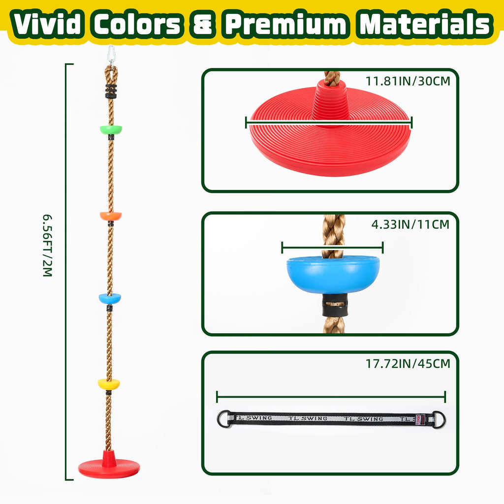 Tree Swing for Kids Climbing Rope with Platforms Disc Swing, Red