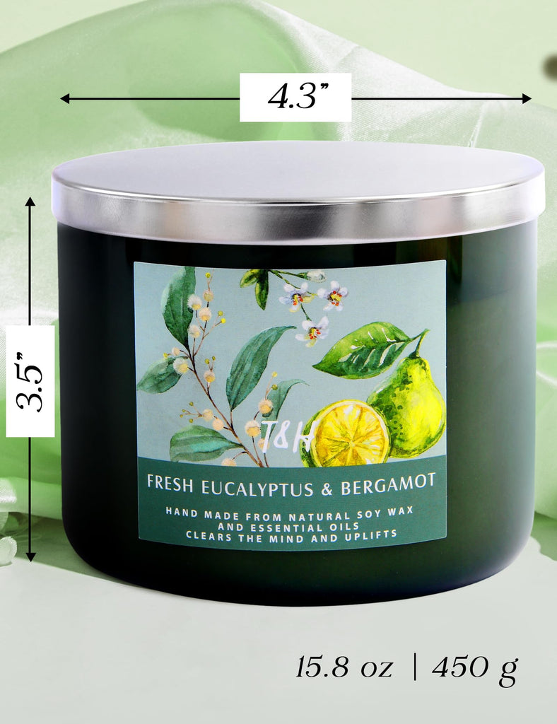 Fresh Eucalyptus Bergamot 3-Wick Large Soy Scented Candle, 15.8 oz