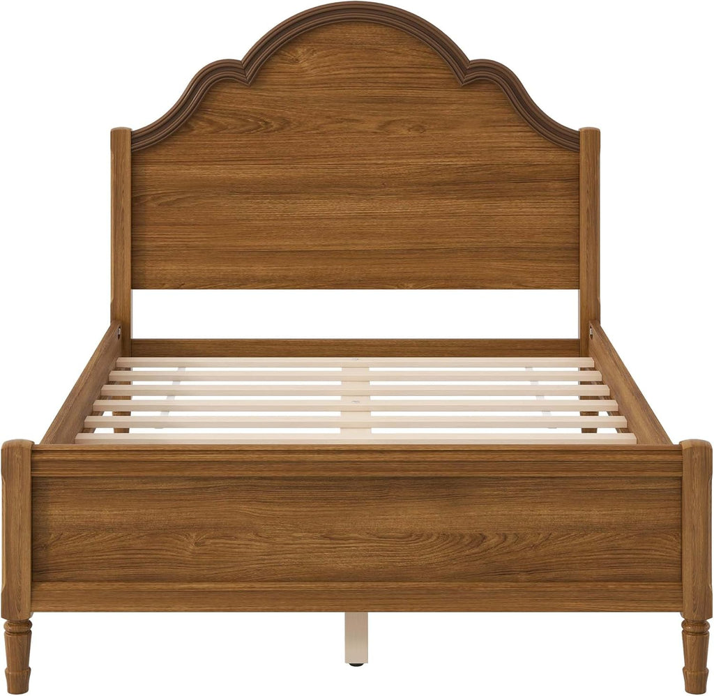 Rustic Vintage Full Wood Bed Frame with Retro Style Tall Headboard, Farmhouse Wooden Bed Frames Full Platform Bed