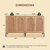 Modern Buffet Cabinet with Storage, 61.75" W Fluted Arched Sideboard Cabinet w/Adjustable Shelves