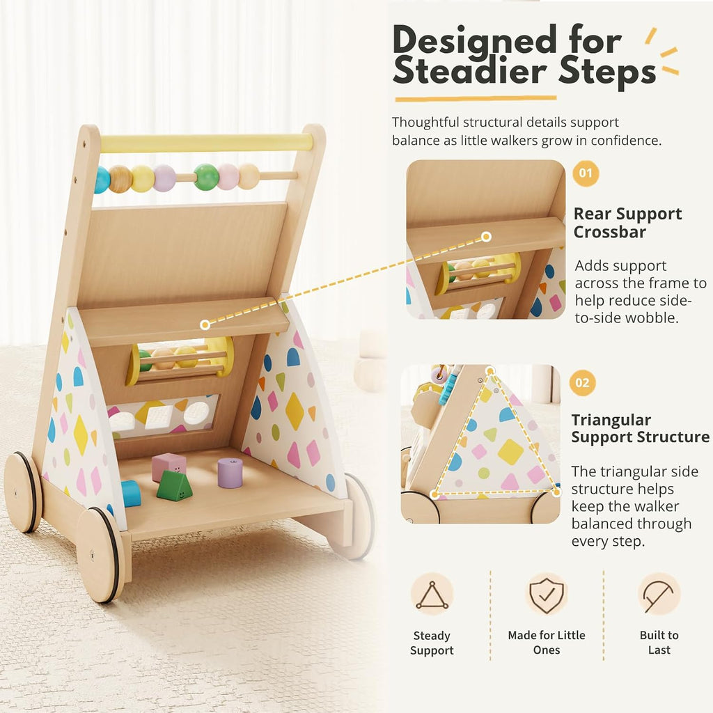 Wooden Baby Walker, Montessori Push Walker Toy for Toddlers 1 Year Old