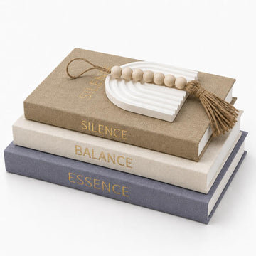 Decorative Linen Books Set of 3 with Tray and Wood Bead Tassel Ornament, Faux Books with Hidden Storage for Coffee