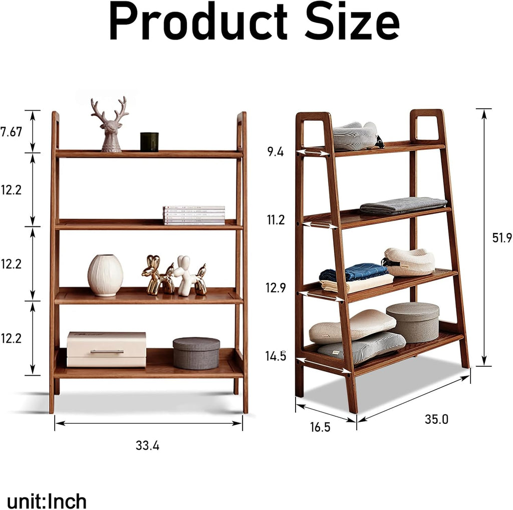 Ladder Shelf, 4-Tier Bookshelf, Modern Narrow Bookshelf, 100% Solid Wood Bookshelf, Shelves (35 Inches)