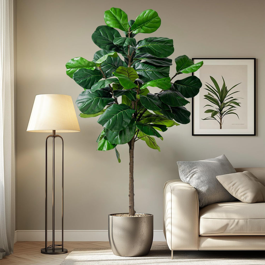Fiddle Leaf Tree-6ft Faux Plant Fake Ficus Lyrata Tree Artificial Fig Silk Trees with Pot Floor Plants Living Room