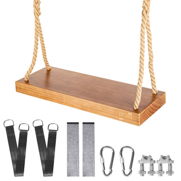 Outdoor Wood Hanging Seat, 22" x 8" x 2" Cedar Wooden Tree Swing for Adults & Kids, 440+ lb Capacity, Adjustable 5-7