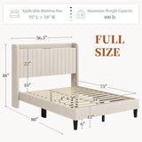 Full Bed Frame with USB Charging Station and Storage Shelf/Upholstered Headboard Platform Bed with Wing Side/Wooden