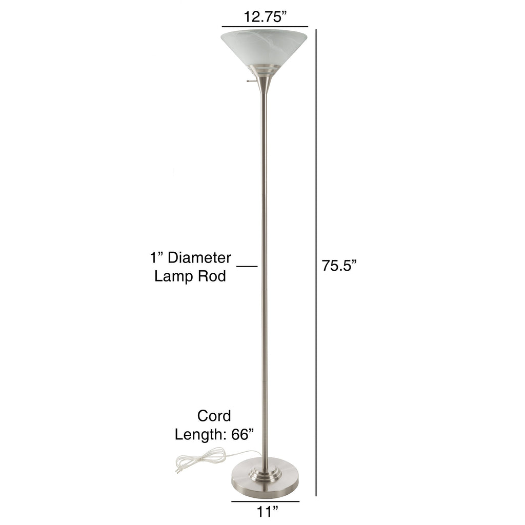 Torchiere Floor Lamp, Brushed Silver, 12.75" x 75.5"