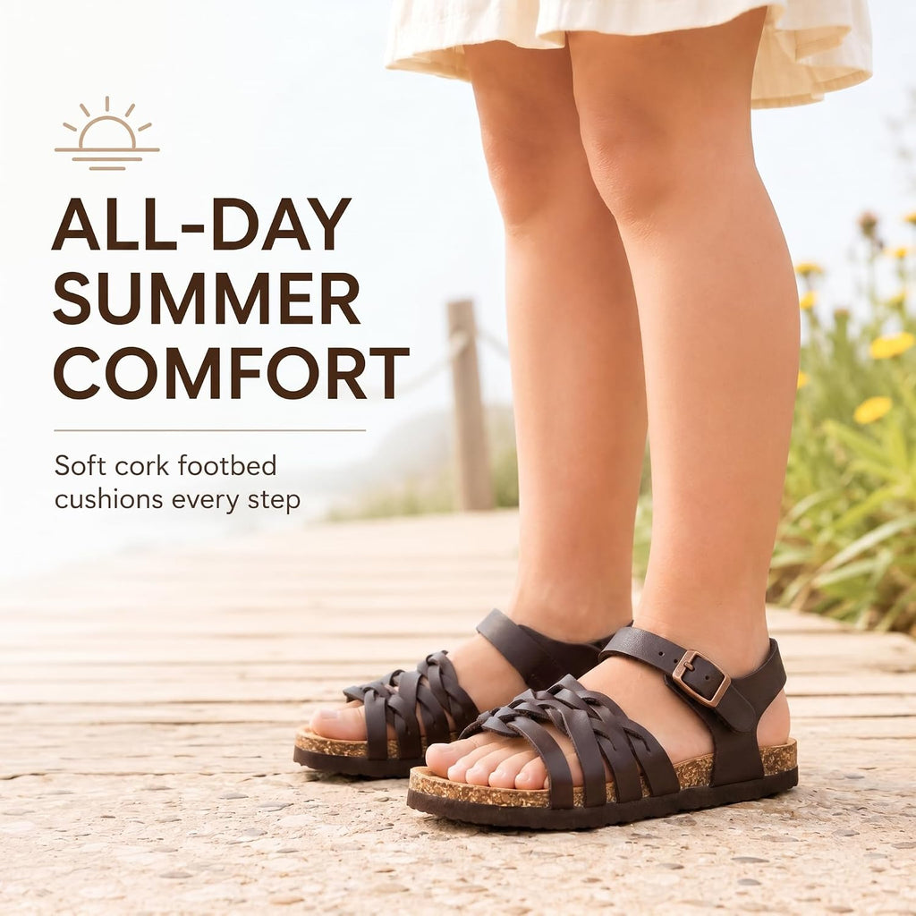 Girls Sandals Cork Footbed, Adjustable Straps Little/Big Kid