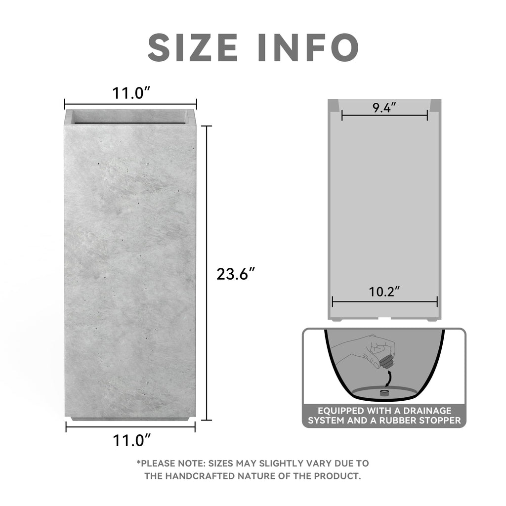 Accent Column Square Pale Gray Concrete Planter 23.6" H, Outdoor