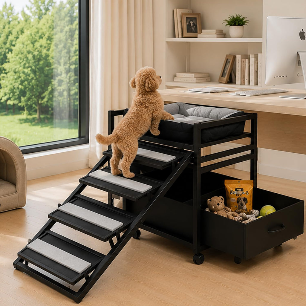 Pet Steps 2-in-1 Foldable Stairs & Ramp with Cats/Dogs Chair with Ramp High Beds, Folding Pet Steps for Medium Small
