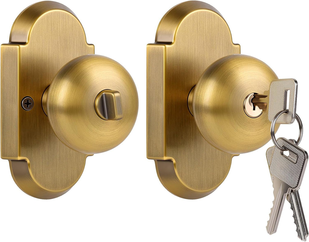 Keyed Alike Entry Door Knobs with Lock and Key, Antique Brass Door Knob