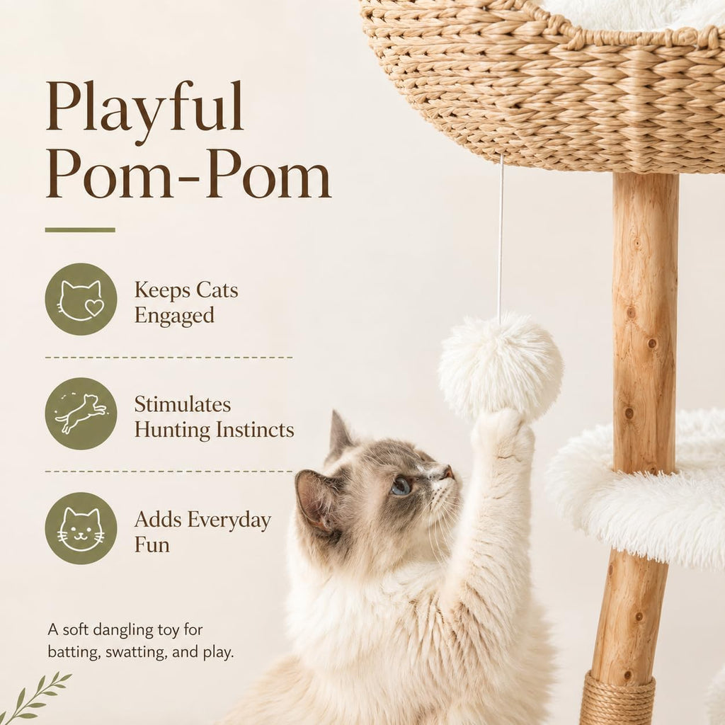 52.2" Real Wood Cat Tree with Basket Beds, White