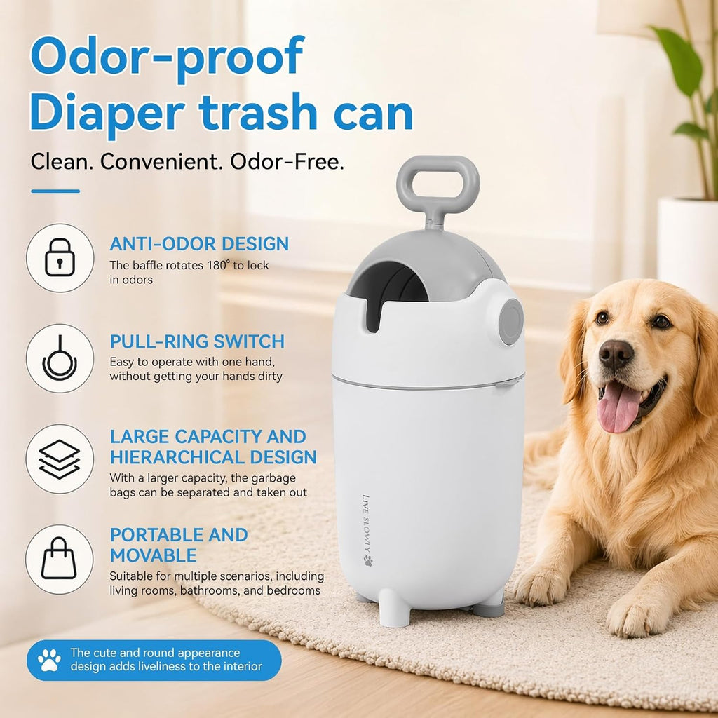 Nursery Diaper Pail with Odor-Free Seal and Child-Safe Lock