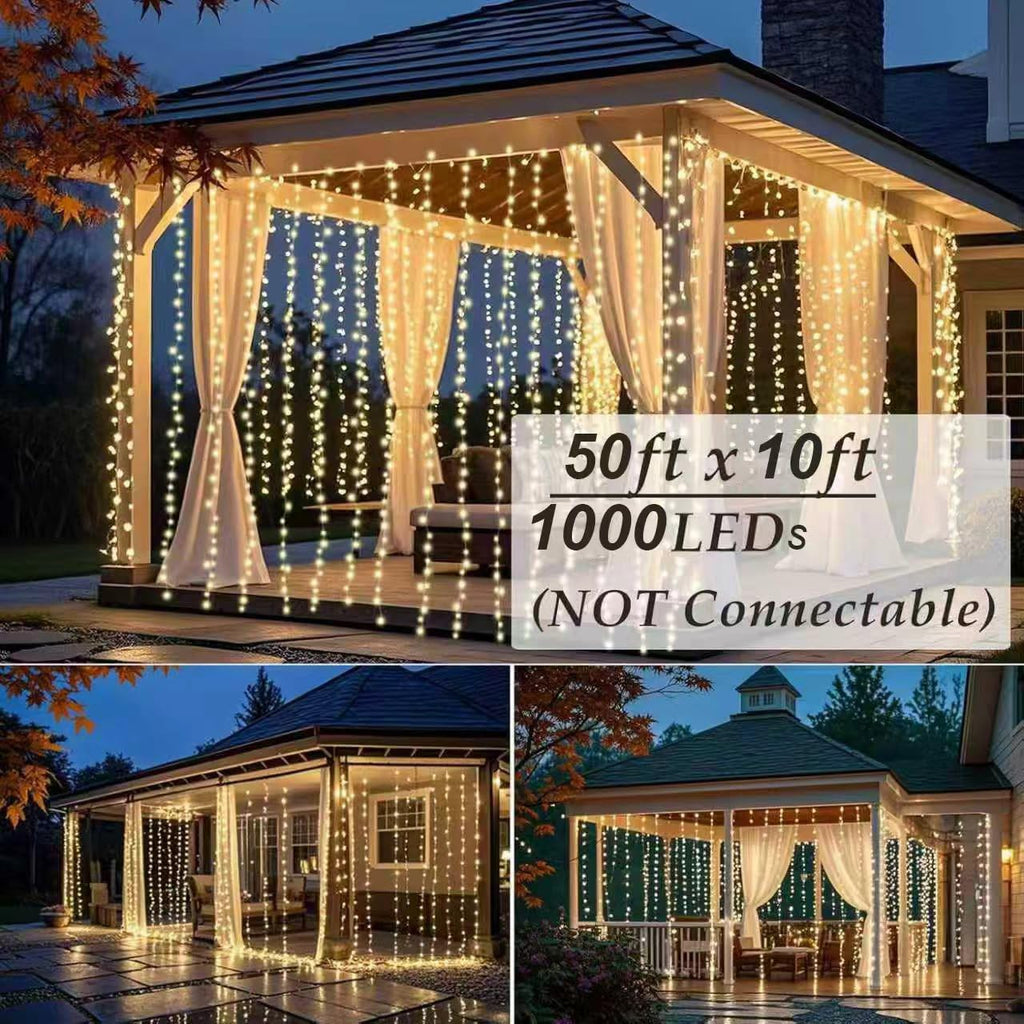 LED Curtain Lights Outdoor 50ft x10ft, 1000 LED Plug in Hanging String Lights Indoor Bedroom, Twinkle Light Backdrop