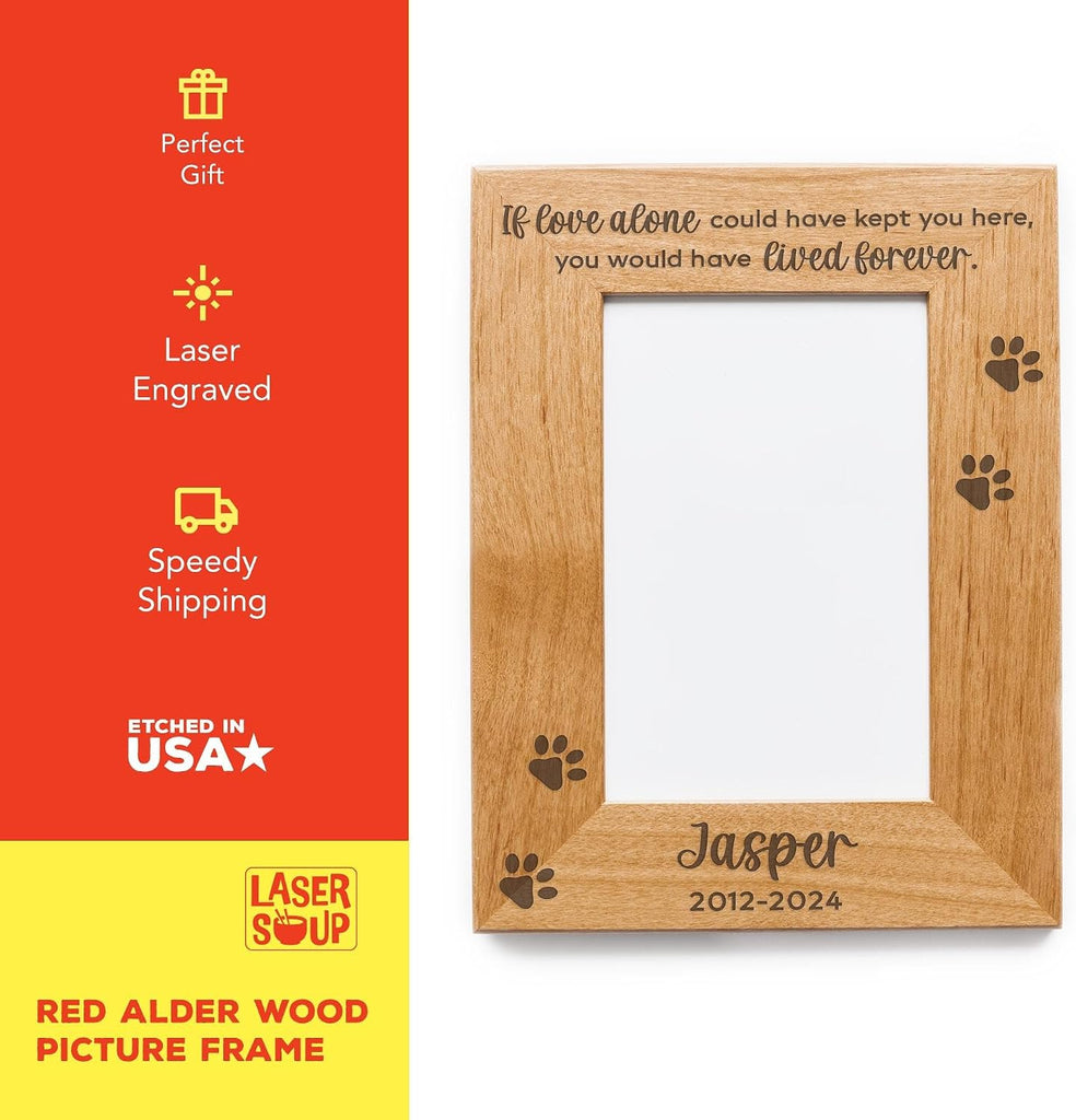 Pet Loss Picture Frame - Love Alone Forever Wooden Pet Memorial Frame, Pet Remembrance Gift - 4x6 Landscape