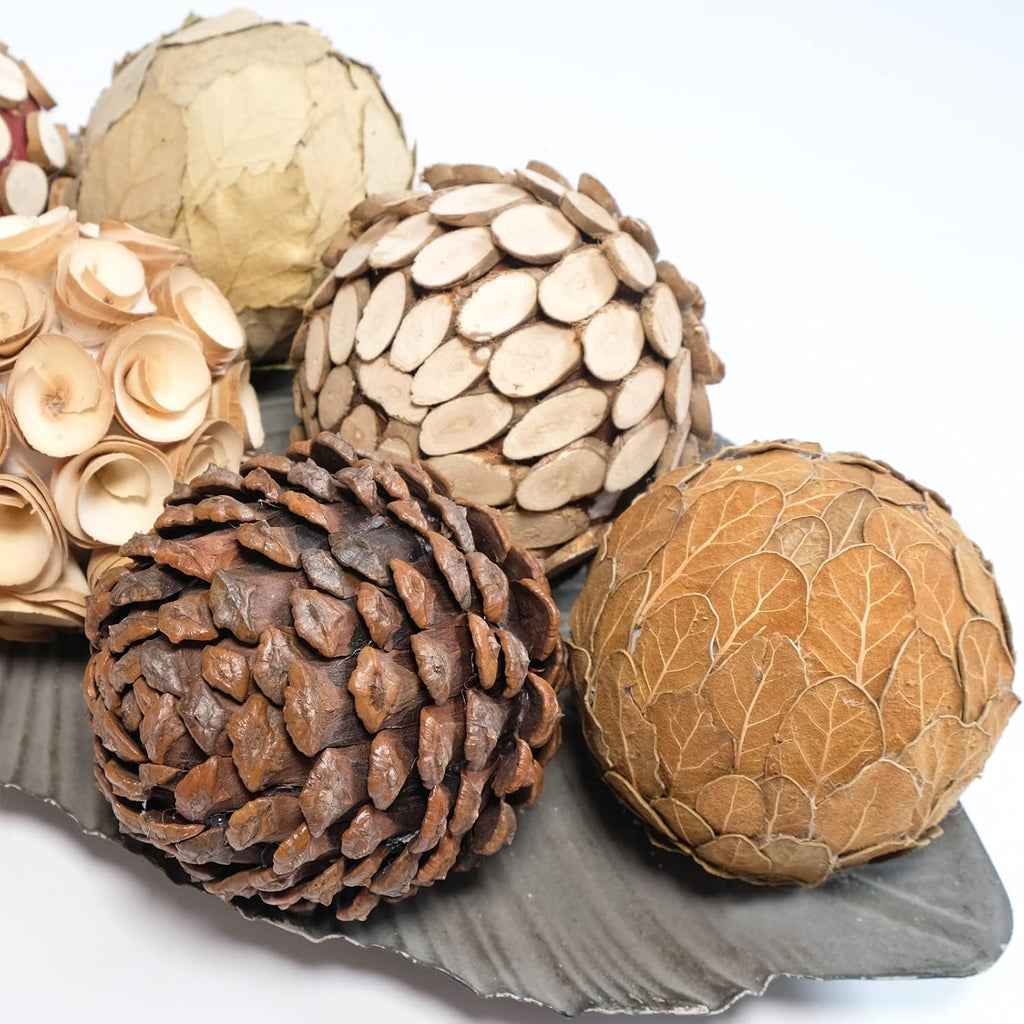 Decorative Balls for Centerpiece, 3.5 Inch Natural Tone Bowl & Vase Fillers Decoration, Dough Basket Fillers - Set of 6
