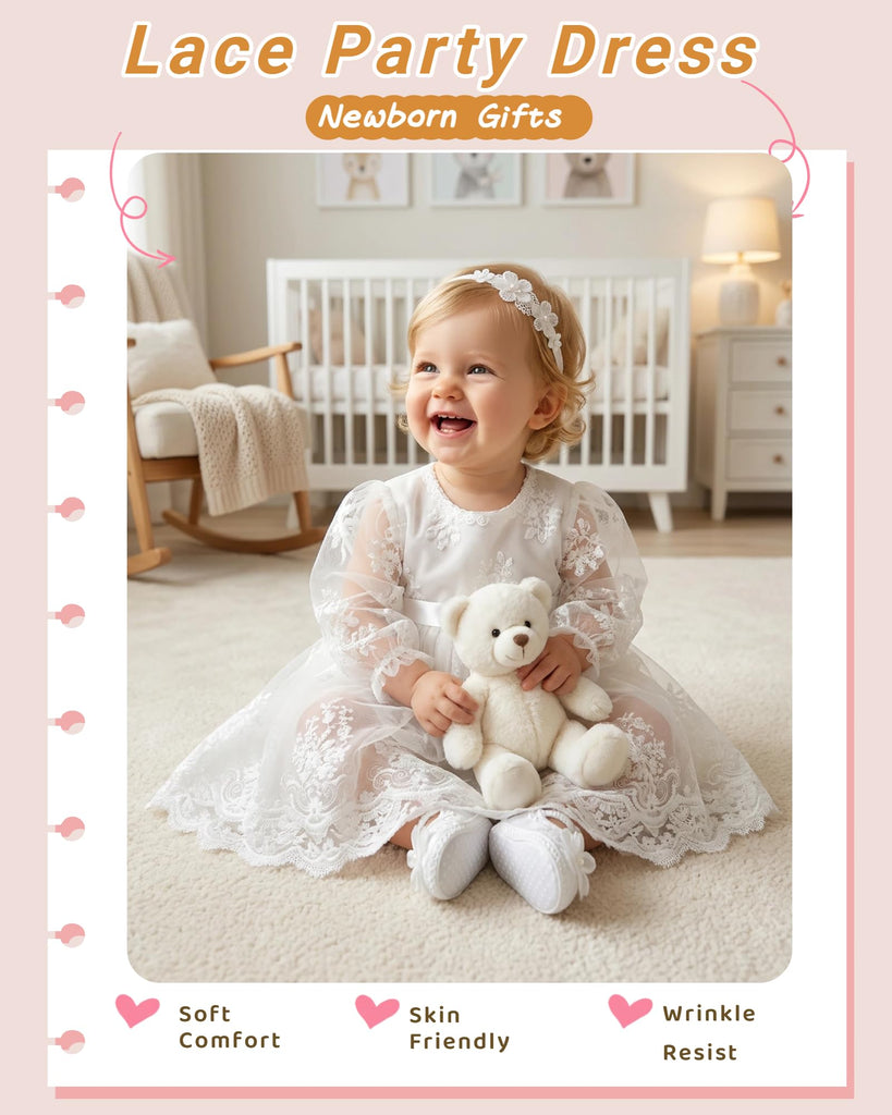 Baptism Dresses for Baby Girls,Flower White Baby Dresses