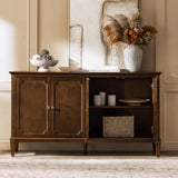 Mid-Century Modern Sideboard Cabinet, 4-Door Storage Buffet, 58" W x 15.75" D x 32.2" H, Adjustable Shelves