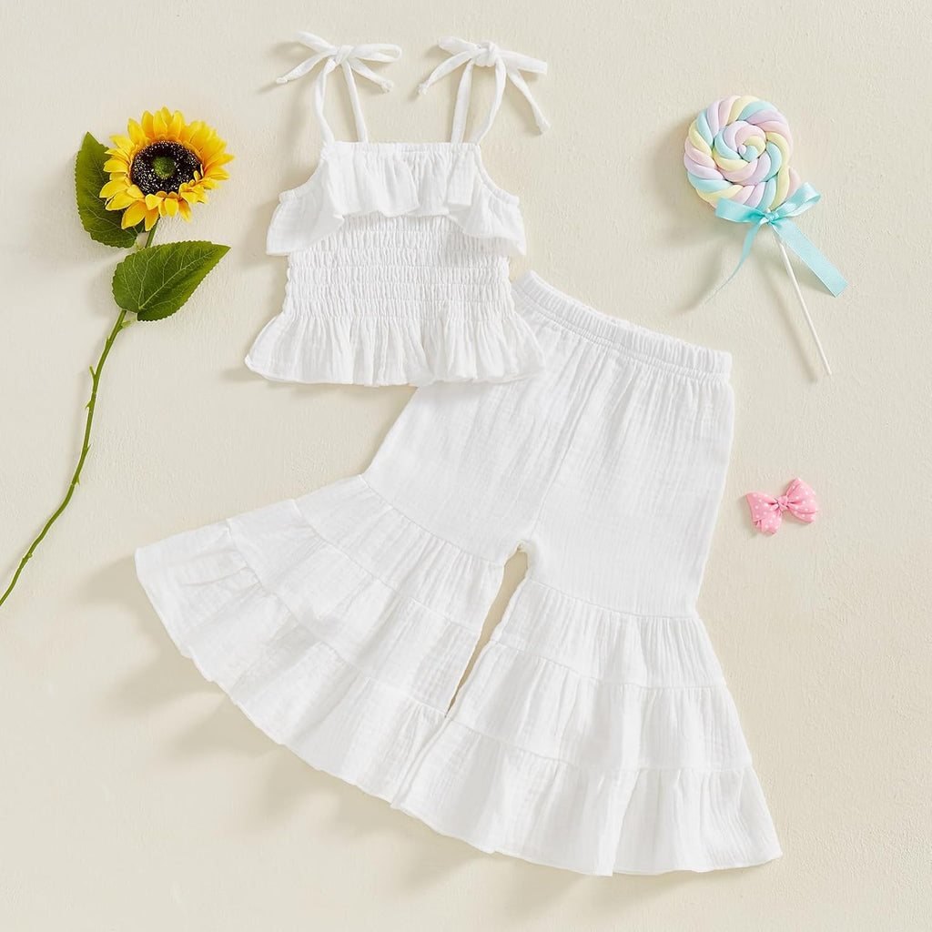 Toddler Baby Girl Smocked Outfit Halter Shirt Flared Pants Set