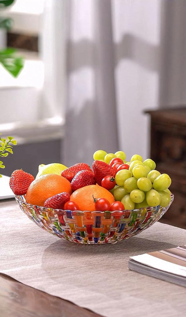 Hand Painted Colorful Woven Glass Crystal Salad & Fruit Bowl Decoration,Centerpiece ,Wedding Decor, Fruit, Snack