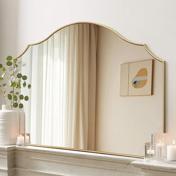 Gold Scalloped Wall Mirror: 40"x29" Large Modern Minimalist Bathroom Mirror - Decorative Vanity Arched Mirrors for