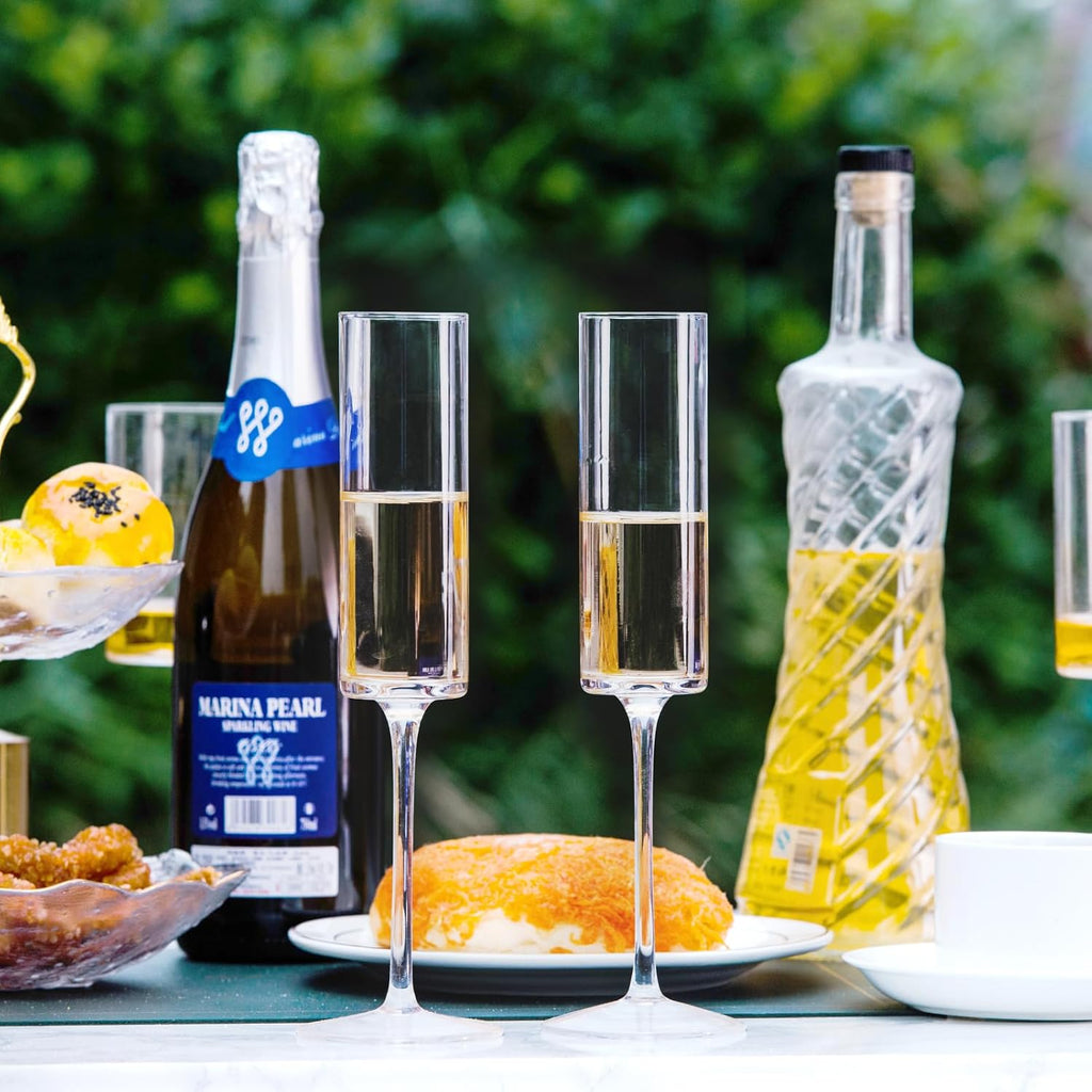 Crystal Champagne Flutes Set of 6 - Hand Blown Champagne Glasses With Long Stem - 6.5 oz Elegant Sparkling Wine