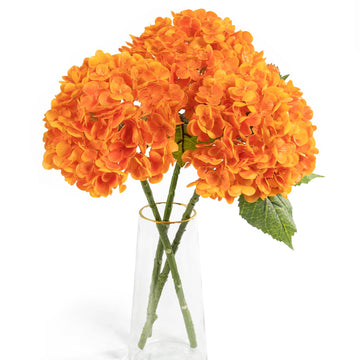Fall Decor, 3 Pcs Orange Hydrangea Artificial Latex Real Touch Faux Hydrangeas Lifelike Fake Hydrangea for Wedding
