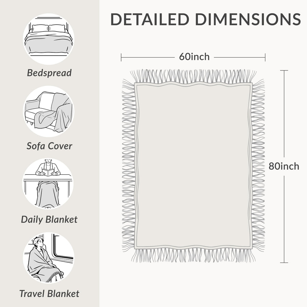 Boho Throw Blanket for Bed 60"x80", 100% Cotton Blanket for Couch Sofa