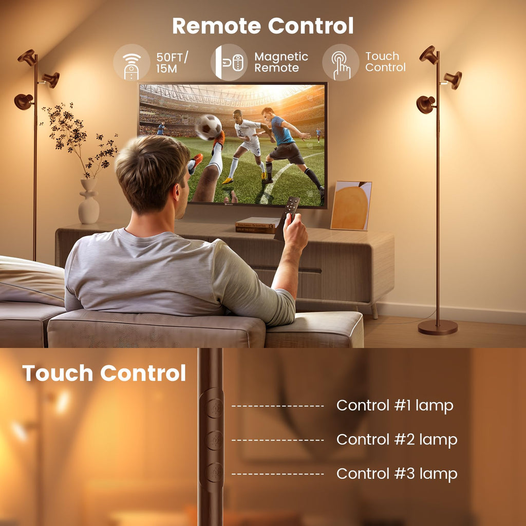 36W LED Tree Floor Lamp, Modern Dimmable Standing Lamp with Remote & Touch Control, 4 Color Temperatures, 3 Rotatable