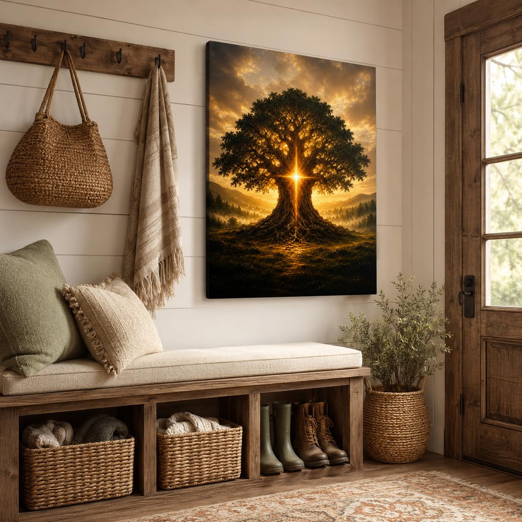 Tree of Life Canvas Wall Art Framed Spiritual Landscape 16x24 Inch
