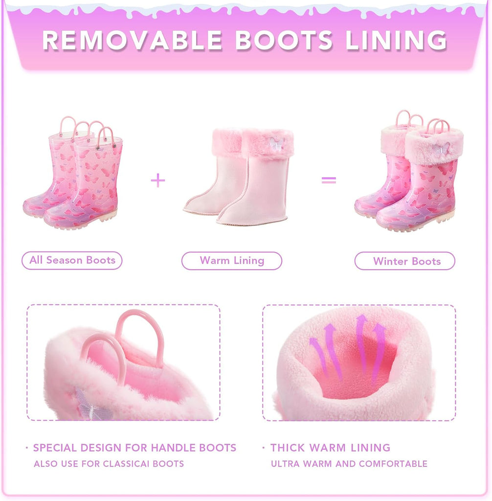 Kids Rain Boots with Removable Fleece Liners