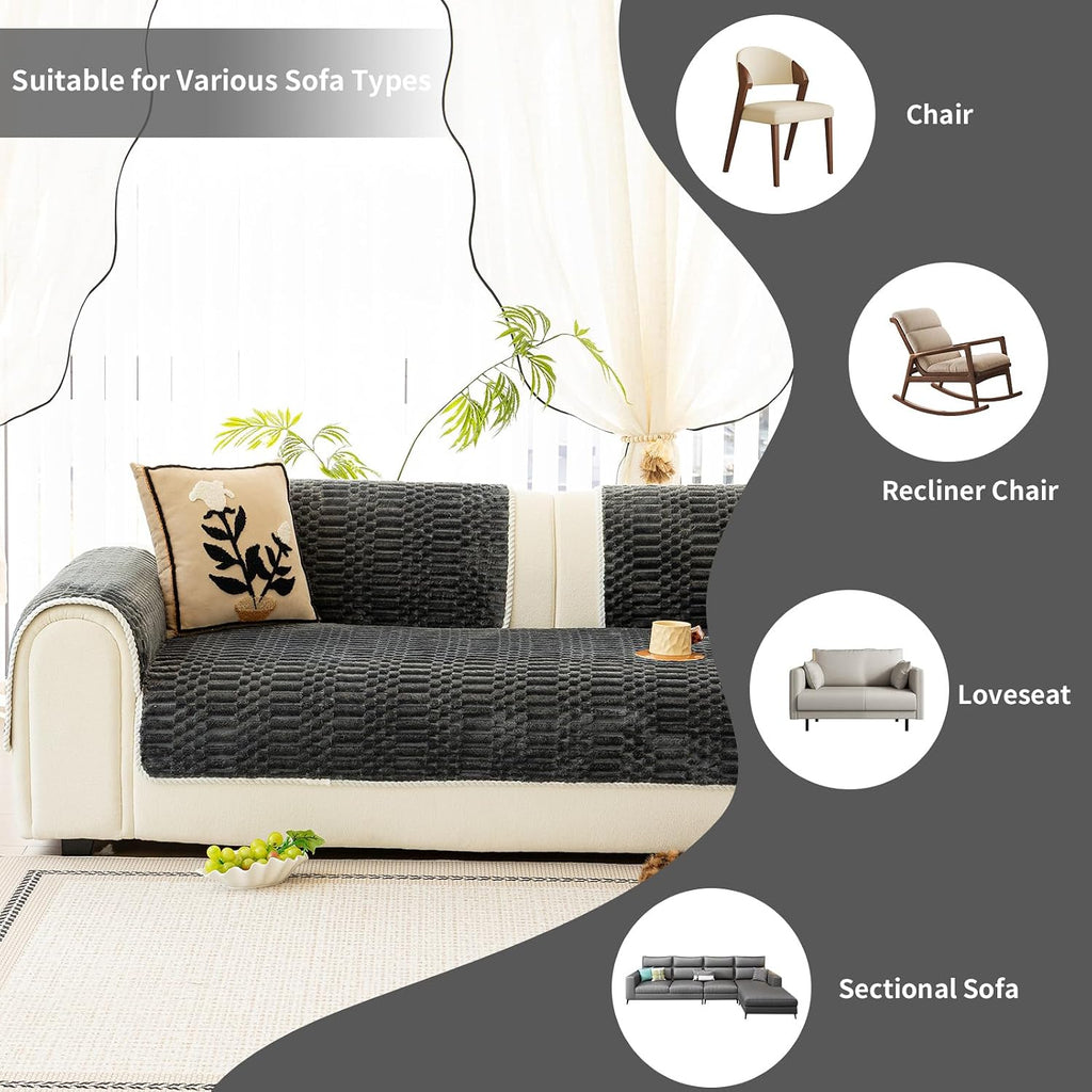 Plush Warm Sofa Covers Washable, Funny Fuzzy Couch Cover for Dogs Washable, Non-Slip Couch Covers for Sectional