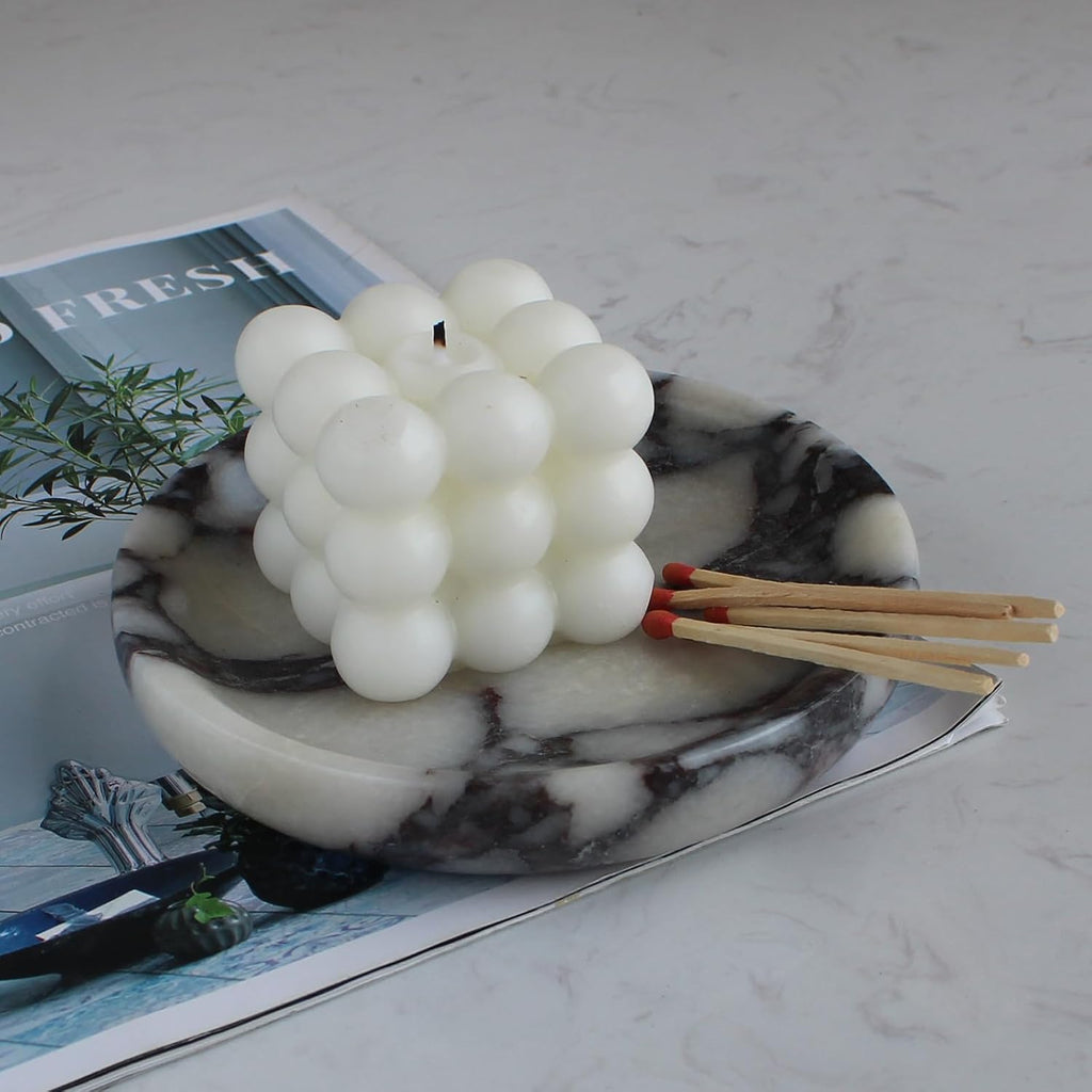 Natural Travertine Marble Jewelry Dish 5.5", Trinket Dish for Ring Earring, Gift for Woman Daugther(Calacatta Viola)