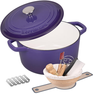 Enameled Cast Iron Dutch Oven Pot with Lid, for Bread Baking, Round Bread Oven- include Sourdough Bread Baking