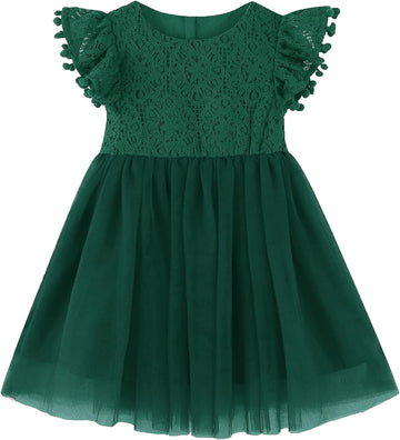 Girls Lace Tulle Dress Baby Girl Elegant Flutter Sleeve Party Princess Dresses